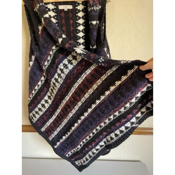 LOFT Size Medium Wool Alpaca Blend Open Cardigan Sweater Black White Purple Red - Picture 8 of 9
